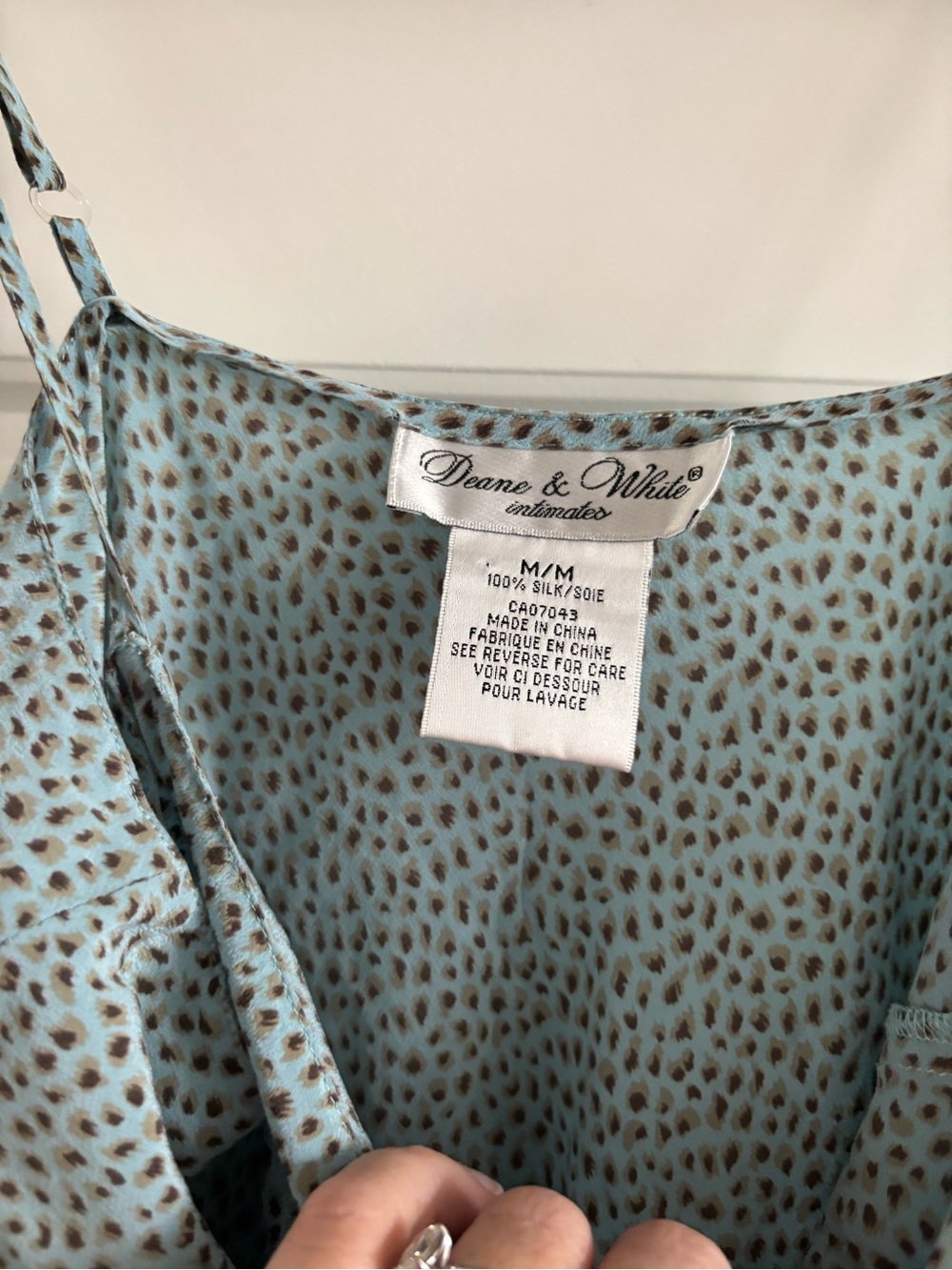 Vintage Deane & White 100% Silk slip Dress Nightie powder blue grey polka dots M - Picture 6 of 6